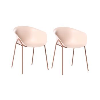 Conjunto De 2 Sillas De Jardín Asiento De Plástico Patas De Metal Marrones Aptas Para Todo Tipo De Clima Modernas Beige Meteora