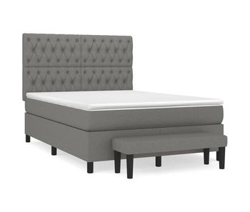 Cama box spring con colchón tela gris oscuro 140x200 cm diseño de botones