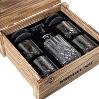 set botella y 4 vasos whisky cri stal en caja madera