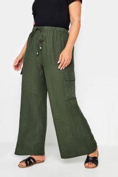 Yours Pantalones Cargo Caqui Efecto Lino, Mujer Curvy Y Tallas Grandes, Yours