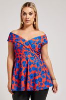 yours london top peplum rojo floral de escote cruzado mujer curvy y tallas grandes yours london
