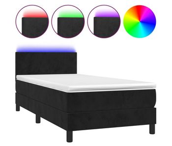 Cama box spring colchón y led terciopelo negro 90x190 cm diseño plano