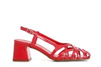 zapatos abiertos de charol con jaula trenzada asimetrica hot pink