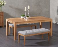 verona 150cm solid oak dining table with camille grey fabric benches