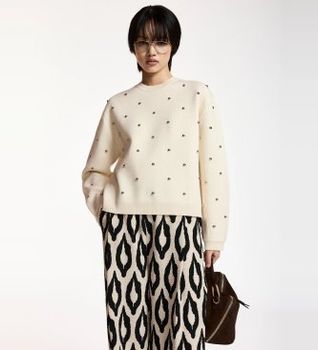 Essentiel Antwerp para mujer. KLOU Sudadera con tachuelas beige (S), Casual, Poliéster Reciclado