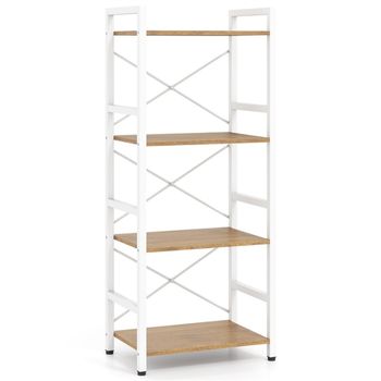 Costway Estantería Estrecha Librería Industrial 4 Niveles Estructura Metálica Resistente Diseño Anticaída 41,5 x 27,5 x 100cm Natural y Blanco
