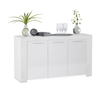Aparador de 3 puertas con gran almacenamiento 144 cm blanco