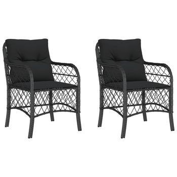 Pack 2 Uds Sillones De Jardín | Silla De Jardín | Silla De Exterior Con Cojines Ratán Sintético Negro