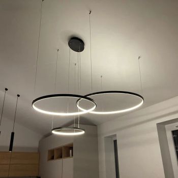 Lámpara Led con anillos negros, lámpara de montaje en techo, iluminación para sala de estar, comedor, luminarias de cocina