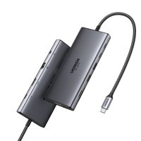 hub ugreen 11-en-1 usb-c 3xusb-c 2xusb-a hdmi vga rj45 sd tf 35mm grey