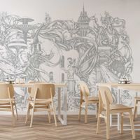 papel pintado panoramico grafico de mundos submarinos gris