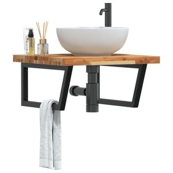 Estante De Lavabo De Pared | Estantería Pared | Estante Flotante Acero Y Madera Maciza De Acacia Cfw55467