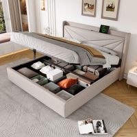cama tapizada doble 140x200 cm canape almacenamiento carga usb cabecero somier lino