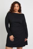 plus long sleeve ruched mini dress negro