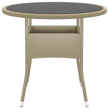Mesa De Jardín | Mesa De Exterior Vidrio Templado Ratán Sintético Beige Ø80x75 Cm