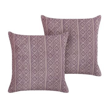 Conjunto De 2 Cojines De Terciopelo Rosa 45 X 45 Cm Bloque Impreso Silbym