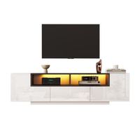 mueble para tv 75 pulgadas mesa de tv con luces led y cajones mueble tv 180 cm aglomerado blanco brillo