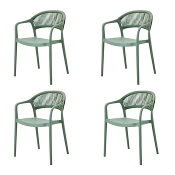 Pack 4 Sillas Jardín Verona Color Verde Fabricadas 100% En Polipropileno Y Cuerda Sintética Modelo Apilable Eme Mobiliario