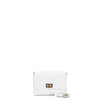 bolso de mano de piel texturizada con cierre de metal y bambú white