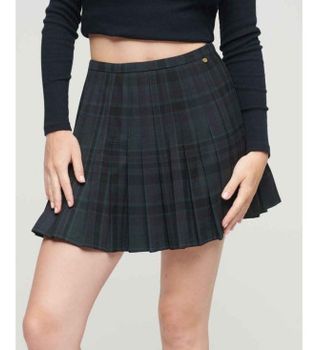 Superdry para mujer. W7210208A Minifalda plisada a cuadros negro (XL), Casual, Poliéster