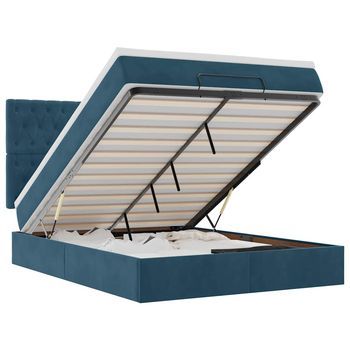 Estructura De Cama Otomana Con Colchones Terciopelo Azul Oscuro