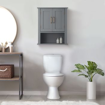 Armario de pared para baño de mdf gris con estante abierto