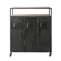 mueble bar con ruedas de metal y abeto