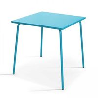 mesa de jardin cuadrada de metal azul