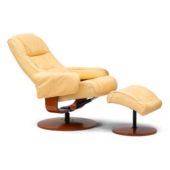 Sillón De Relax Kemi 7232 Con Otomana Reclinable Estructura Madera Piel Color Mantequilla