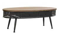mesa centro 2 cajones de madera de abeto y metal en negro 120x58x42cm
