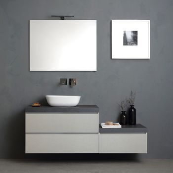 Composición De Baño 150cm Gris Perla Con Encimera Antracita Y Lavabo De Apoyo | Valentina
