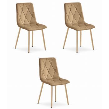 Set De 3 Silla De Comedor Tela Valora Tyra Asiento Acolchado Marrón