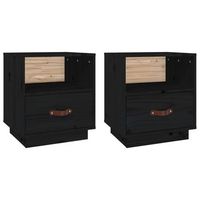 juego de 2 mesitas de noche con cajon y compartimento abierto 40 x 34 x 45 cm madera de pino negro dec035525