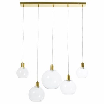 Lámpara de techo lineal de metal dorado y 5 globos de cristal