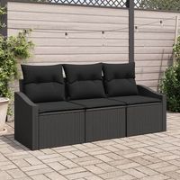 juego de sofa de jardin de 3 piezas con cojines negro ratan poliester v1693 unico  negro