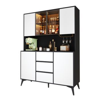 Aparador Vitrina - Mueble De Salón Y Cocina - Mdf Y Vidrio - Blanco Y Negro (120x40x160cm)