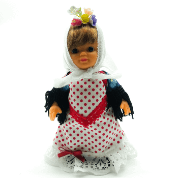 Muñeca regional Madrileña Folk Artesanía original colección 15 cm.vestido típico Chulapa Madrid, fabricada en España.