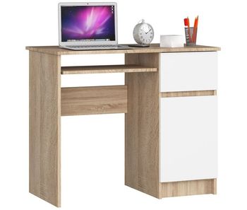 Escritorio de ordenador akord piksel roble sonoma de 90 cm derecho 1 puerta 1 cajón color blanco mate 3 estantes 90x50x77 cm