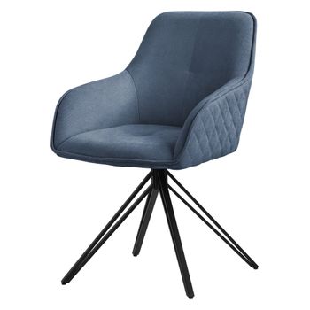Silla de comedor giratoria color azul tapizado de tela tejida