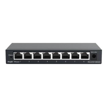 Ruijie RG-ES108GD Switch No Administrado 8 Puertos Gigabit Carcasa Metálica Plug and Play Silencioso