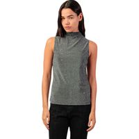admas camiseta tirantes top sin mangas con pedreria y cuello alto para mujer
