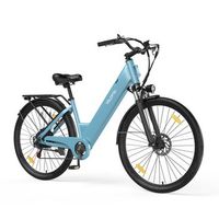 bicicleta electrica urbana velopro c1 250 w bateria 36 v 13 ah shimano 7 velocidades portaequipajes trasero azul cielo