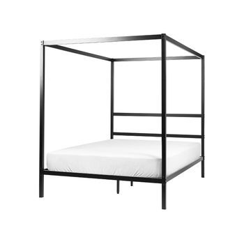Cama Con Somier De Metal Negro 140 X 200 Cm Contrachapado Marco Dosel Lestards