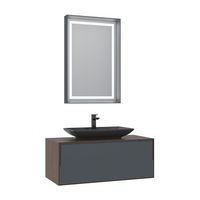 conjunto de mueble con lavabo y espejo 2 piezas  - 100 x 50 x 40 cm - nogal  antracita