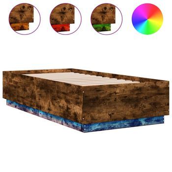 Estructura Cama Con Luces Led Madera Roble Ahumado 75x190 Cm Vidaxl