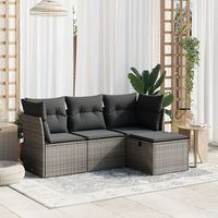 conjunto de sofas de jardin 4 uds  mueble jardin mesa y sillas y cojines ratan sintetico gris cfw258122