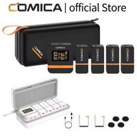 comica vimo q microfono inalambrico mini de cuatro canales microfono lavalier inalambrico con estuche de carga para camara telefono inteligente y pc