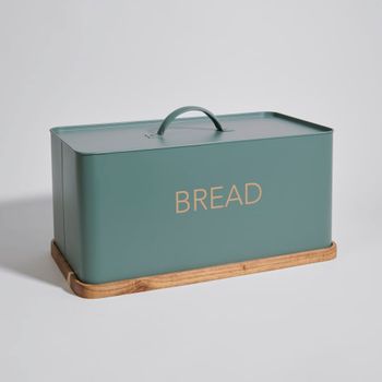 Panera de acero verde y madera de acacia