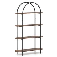 costway estanteria arqueada libreria industrial 4 niveles estructura metalica organizador almacen hogar oficina marron rustico y negro