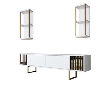 Mueble Tv Con Estante Line Blanco Negro